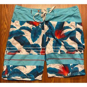 Quiksilver Board Shorts Mens 33 8" Every Day Striped Floral Beach Swim Trunks